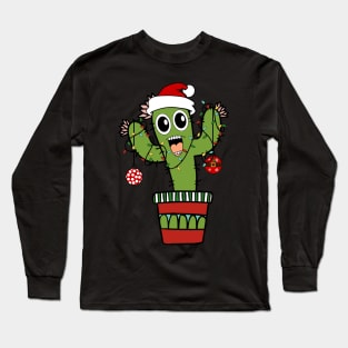 Cranky Cactus Christmas Lights Funny Christmas Tree Xmas Gift Long Sleeve T-Shirt